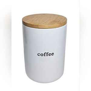 Signature Housewares Expressions White Ceramic Coffee Canister Bamboo Wood Lid